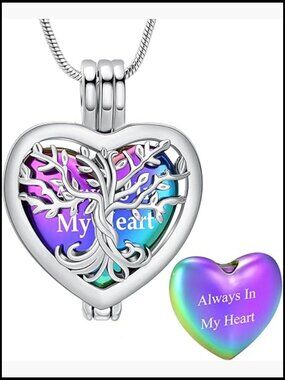 Tree of Life Heart Urn Necklace for Ashes Cremation Memorial Jewelry with
